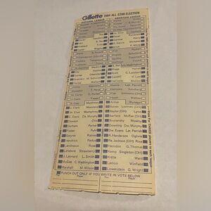 Gillette 1984 All-Star Election American National Leagues official Ballot